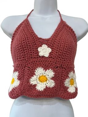 Handmade Crochet Daisy Halter Crop Top Boho Cottagecore Festival Top
